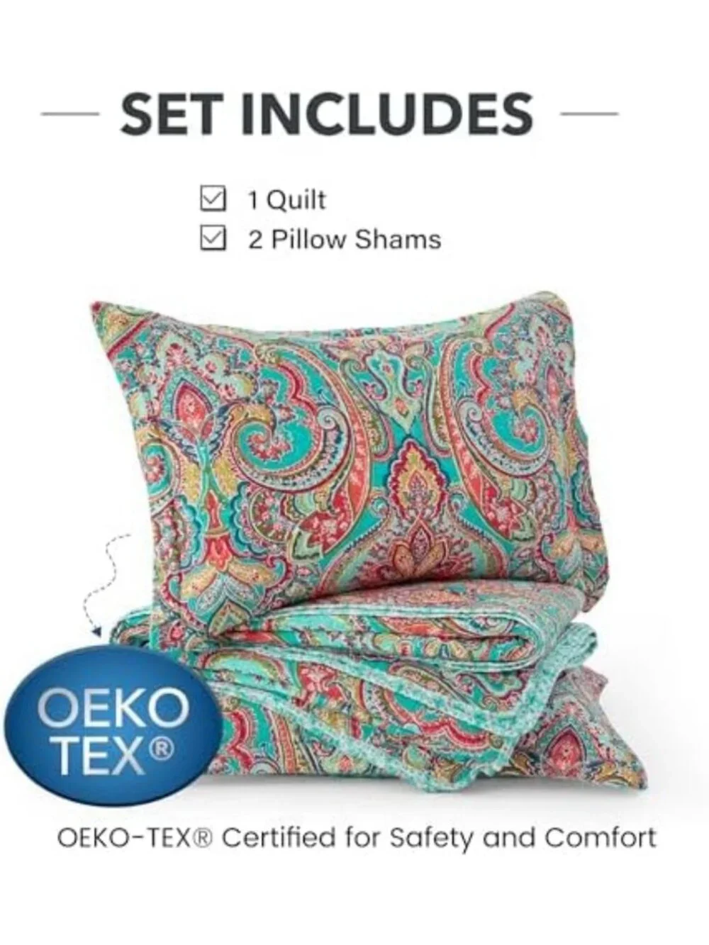 Reversible Cotton Quilt Set - King Size Floral Patchwork Bedspread Coverlet